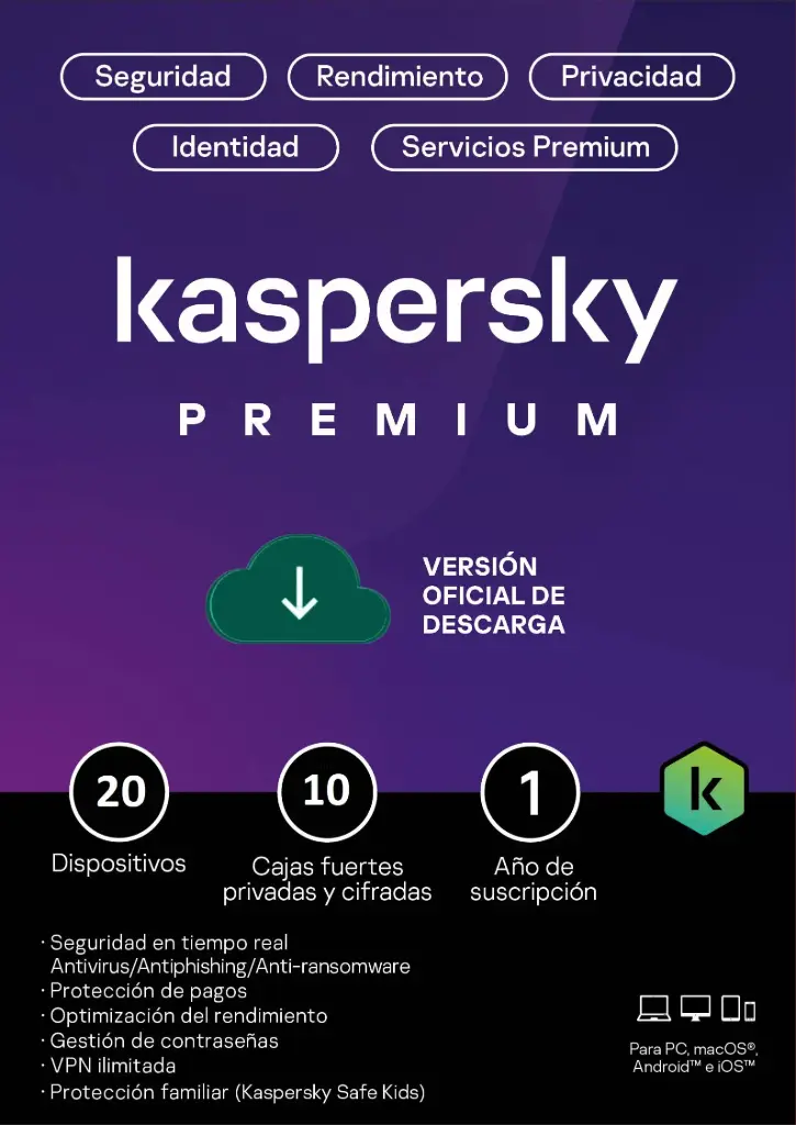 ESD Kaspersky Premium 20 Disp + 10 Cuentas KPM 1 Año - TMKS-463