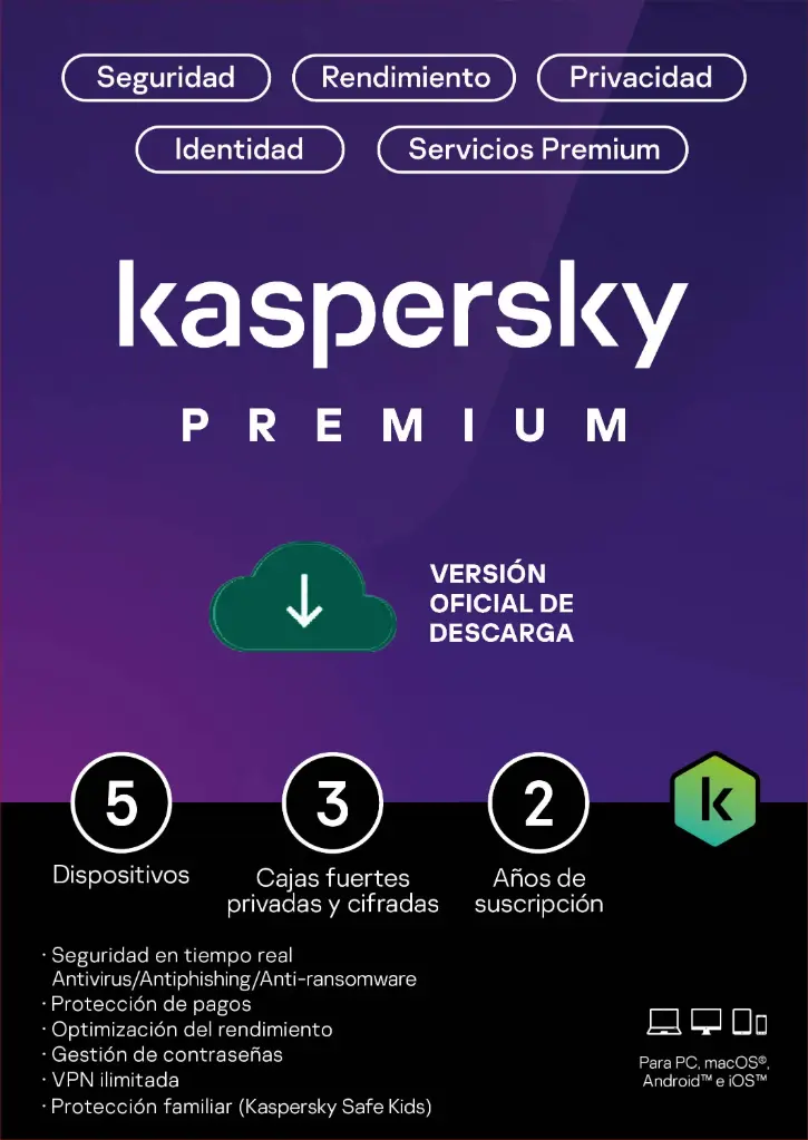 ESD Kaspersky Premium 5 Disp + 3 Cuentas KPM 2 Años - TMKS-476