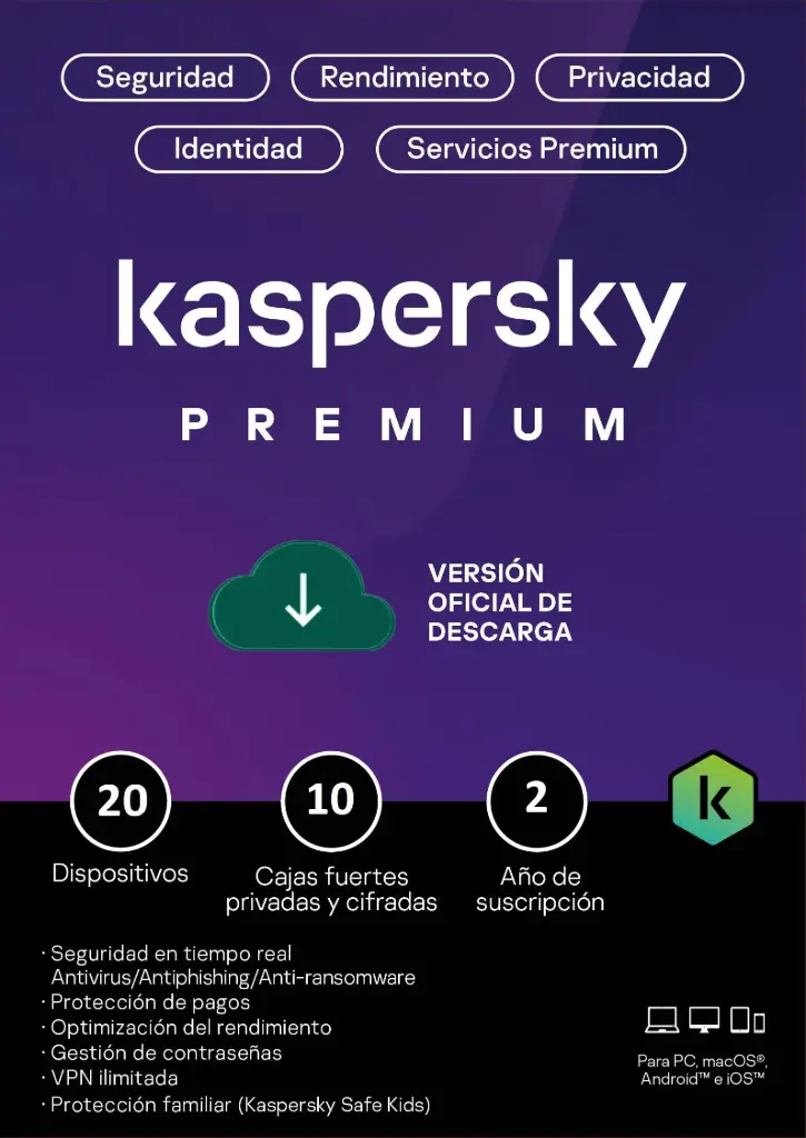 ESD Kaspersky Premium 20 Disp + 10 Cuentas KPM 2 Años - TMKS-478