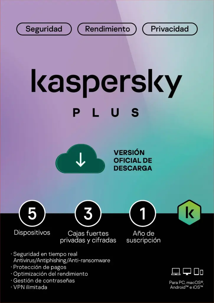 ESD Kaspersky Plus 5 Disp 3 Cuentas KPM 1 Año - TMKS-457